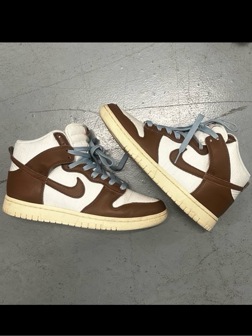Nike Dunk High Pecan and White Sneakers with Light Blue Laces